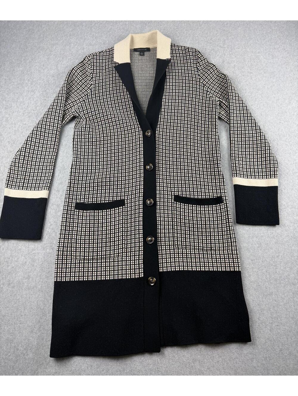 Ann Taylor Black and White Patterned Long Cardigan